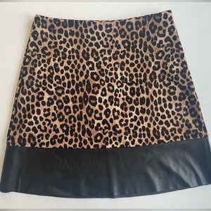 Michael Kors Leopard Print Skirt with Leather Trim - size M